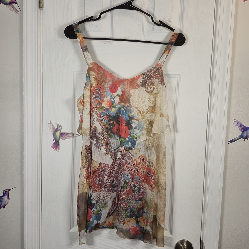 Shabby Sienna Rose Paisley Floral Ruffle Layered Camisole Top Large